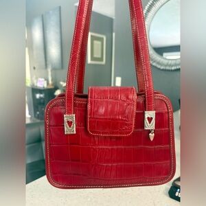 Brighton Red Croc-Embossed Shoulder Bag